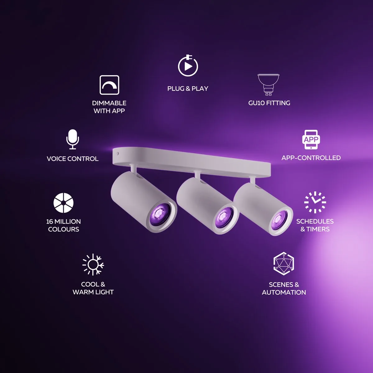 Calex Smart Plafondlamp 3-Lichts RGBW 2200K - Wit
