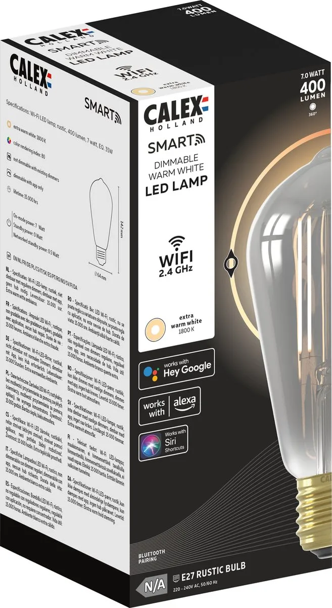Calex Slimme LED Filament Lamp E27 - 3 Stuks - Rookglas - 7W - 1800K