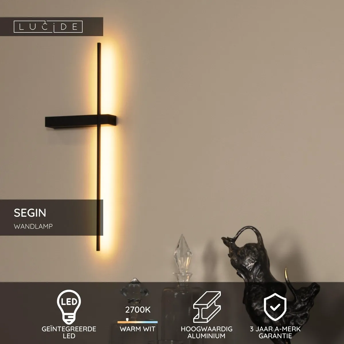 Lucide SEGIN Wandlamp LED 6W 2700K - Zwart
