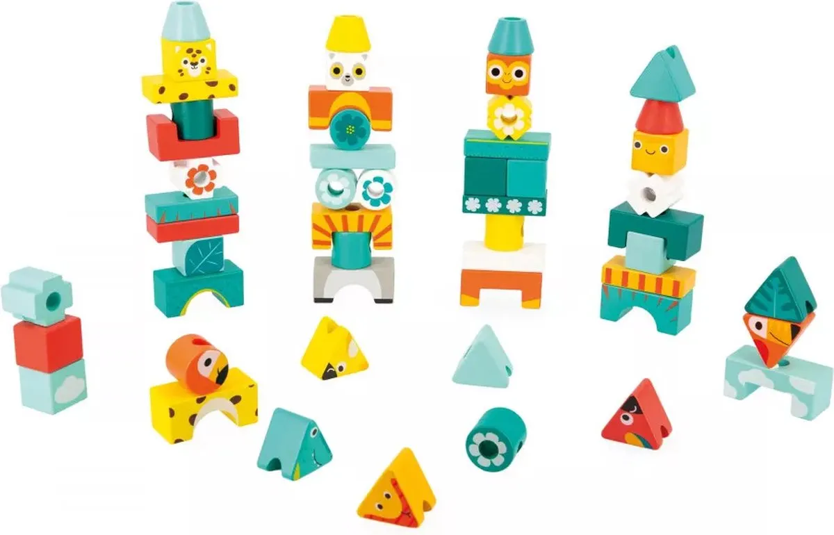Janod Tropik Spel Totem Houten Stapelspel 8279 - 52 Stukken