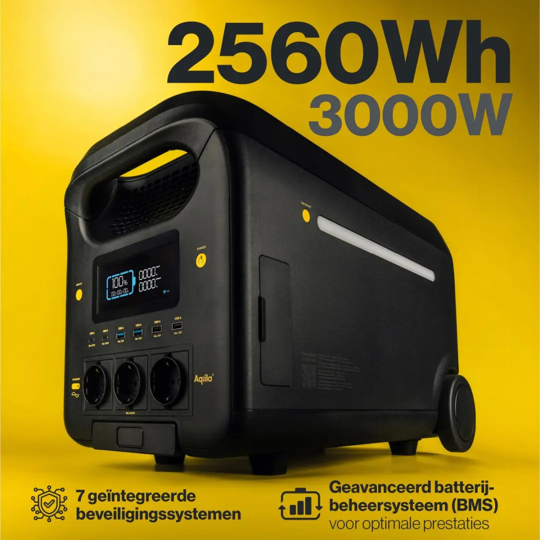 Aqiila Portable Powerstation 3000W 2560Wh - 13 Uitgangen - Met wielen
