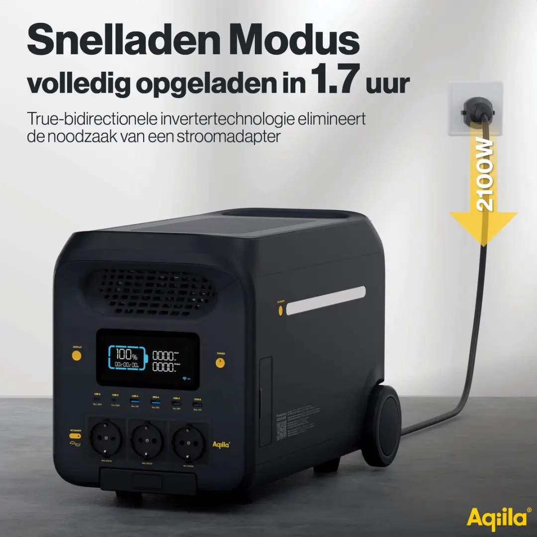 Aqiila Portable Powerstation 3000W 2560Wh - 13 Uitgangen - Met wielen - afbeelding 6 van 6