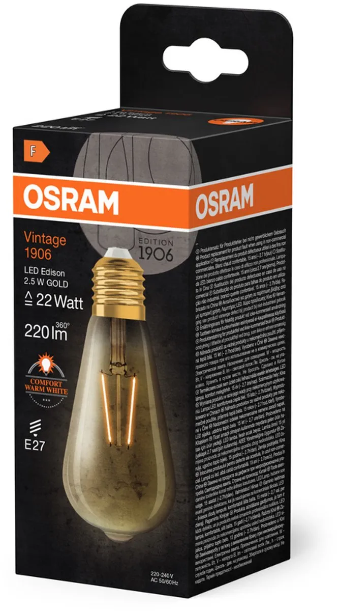 LEDVANCE OSRAM Vintage 1906 Klassieke Edison LED - 2,5W 220lm Warm wit - afbeelding 6 van 6