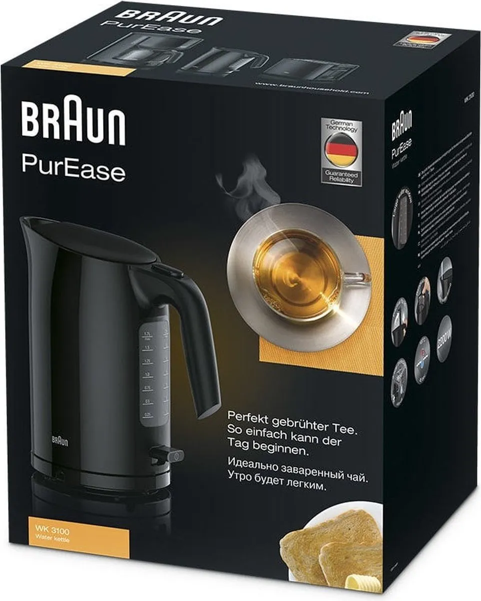 Braun PurEase WK 3100 BK Waterkoker - 2200W - 1.7L - Zwart - afbeelding 6 van 6