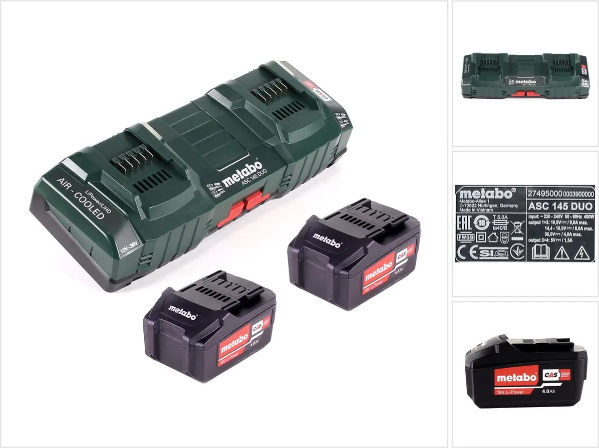 Metabo Li-Power Accu 18V 4.0Ah + ASC 145 DUO Oplader