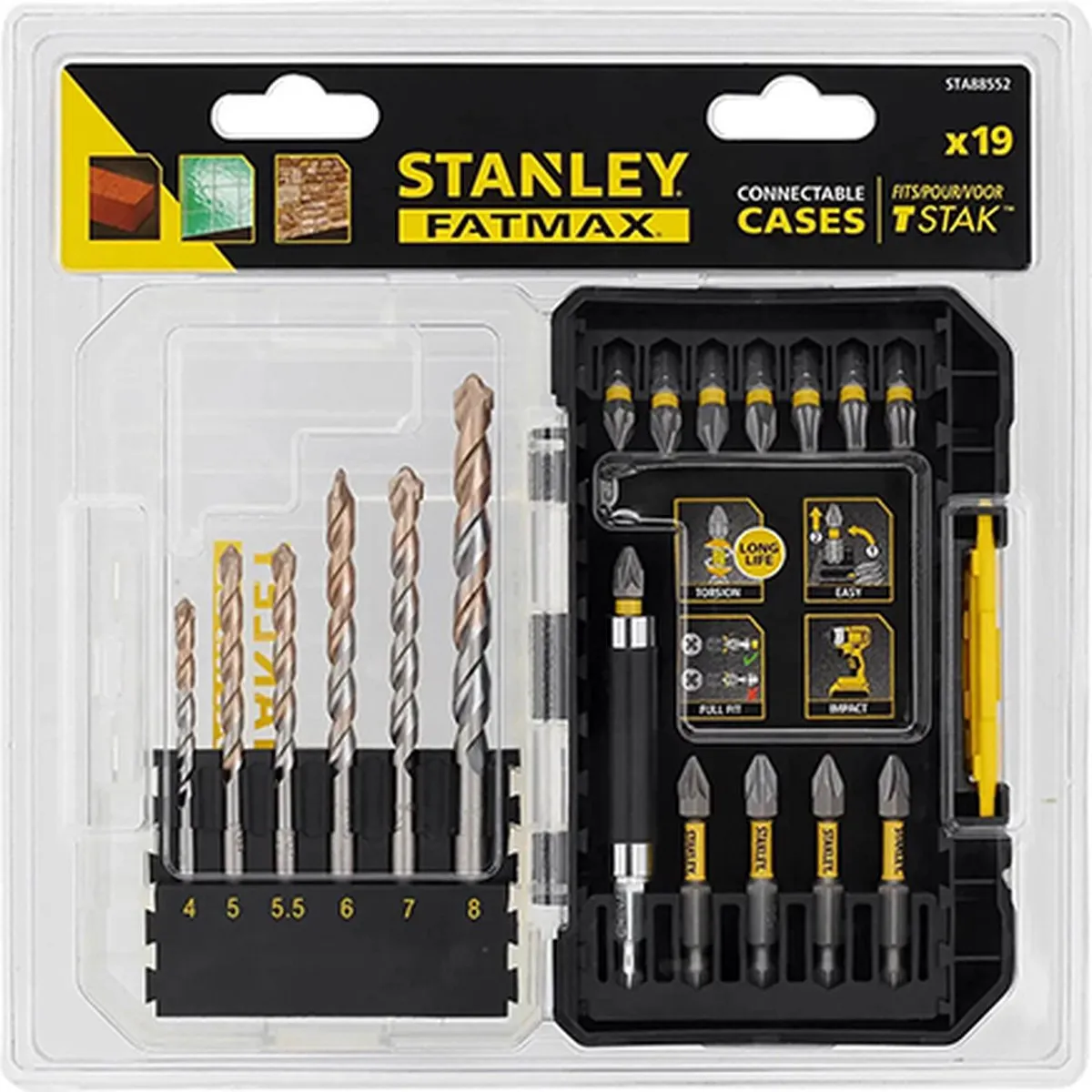 Stanley 19-delige Bits & Boren Set STA88552-XJ - Beton/Steen - afbeelding 2 van 3