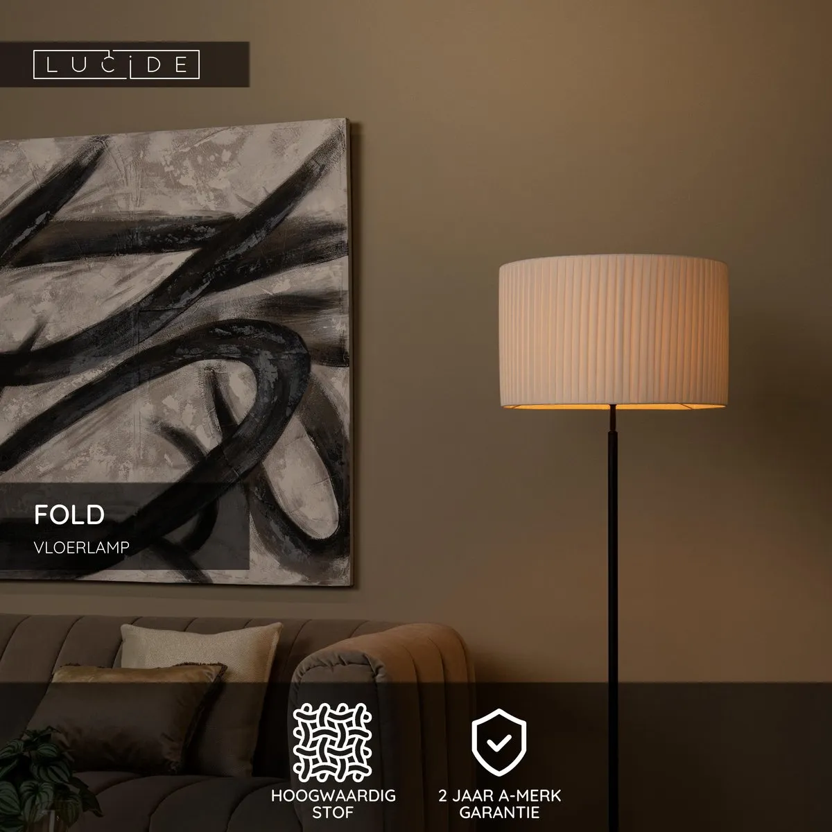 Lucide FOLD Vloerlamp Ø45cm - 1xE27 - Wit