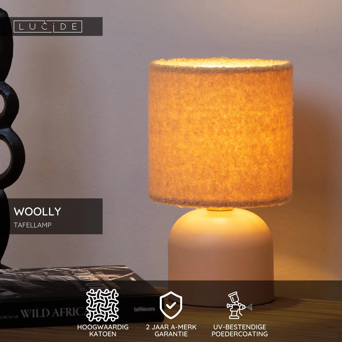 Lucide Woolly Tafellamp Ø16cm - Okergeel