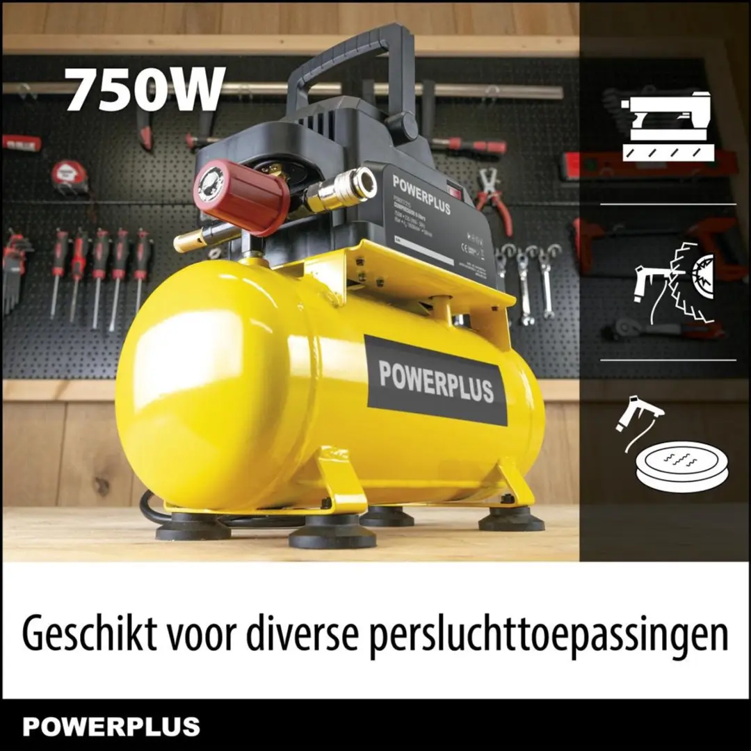 Powerplus POWX17215 Olievrije Compressor 750W 6L