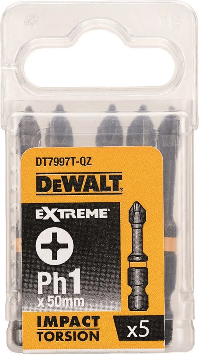 DeWalt DT7997T Extreme Impact Torsion Schroefbits PH1 50mm - 5 Stuks