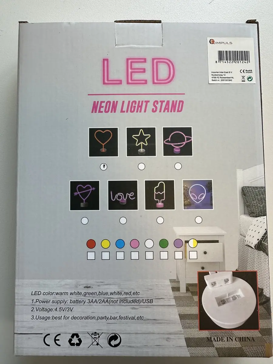 Impuls LED Hart Neonlamp - 11W - Wit & Roze - USB/Batterij