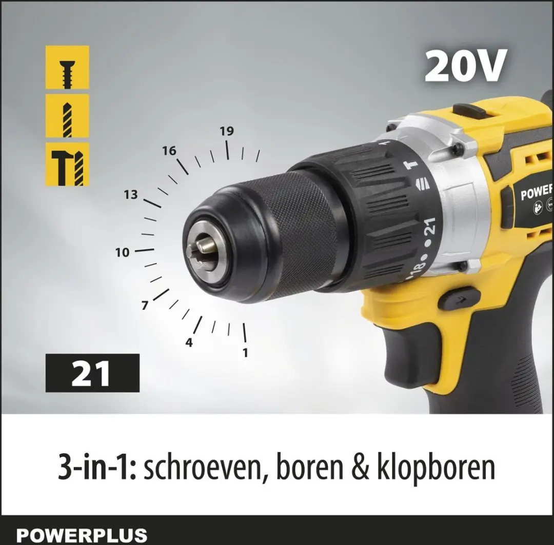 Powerplus POWX00512 Accu Klopboormachine 20V - 60Nm - 2x 2.0Ah