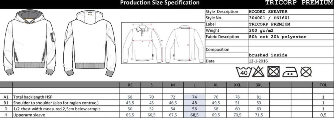 Tricorp Sweater Premium Capuchon 304001 - Maat L