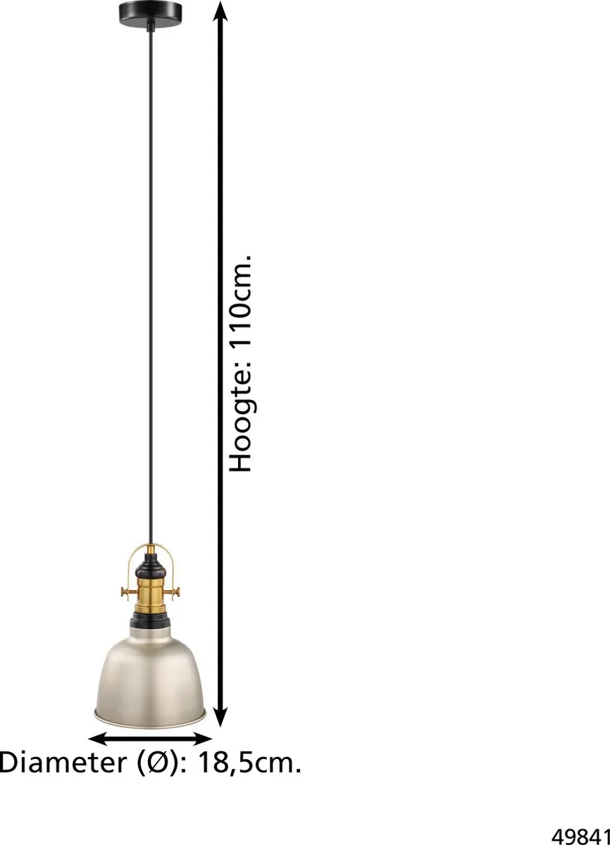 Eglo Vintage Gilwell Hanglamp 1 Licht - 19cm - Champagne/Brons/Zwart - afbeelding 6 van 6