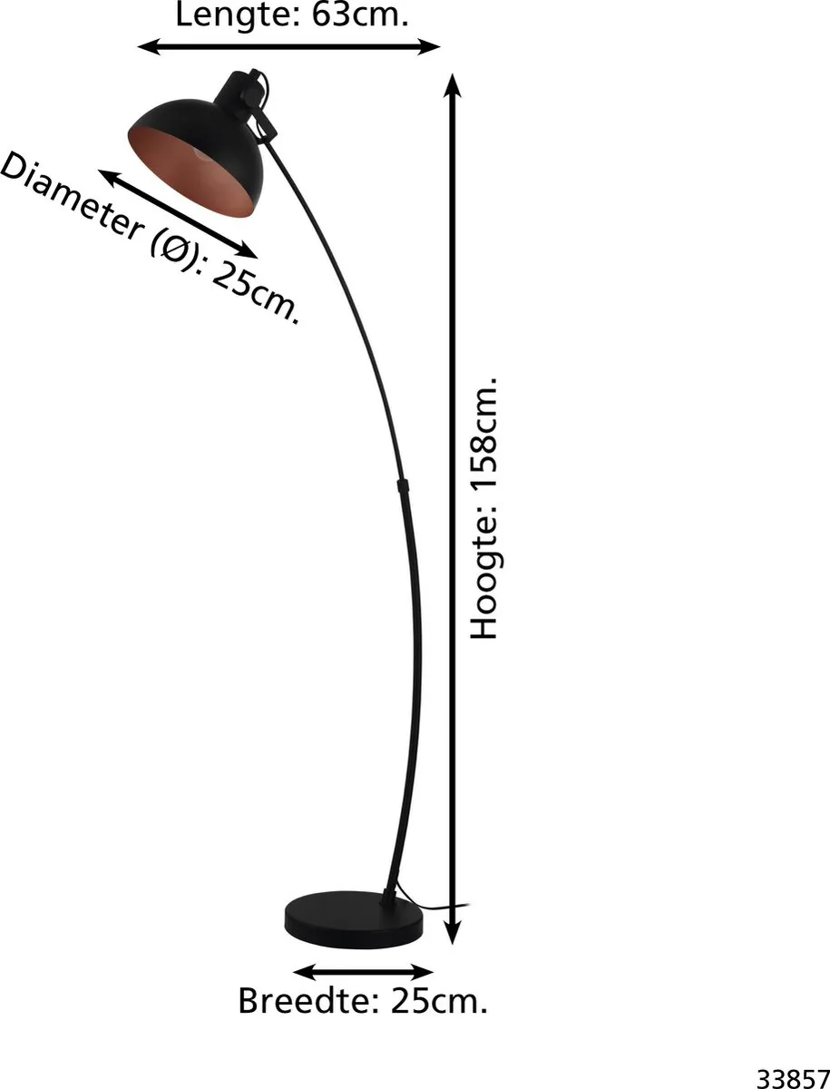 Eglo Jaafra Vloerlamp E27 - 158cm - Zwart/Koper
