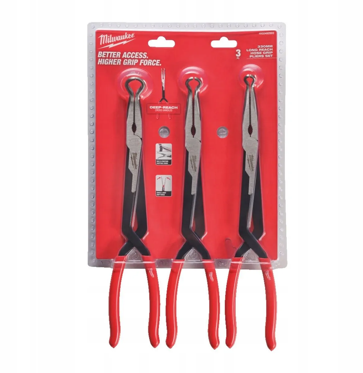 Milwaukee Lange Tangenset 3-delig - Rood/Zilver/Zwart