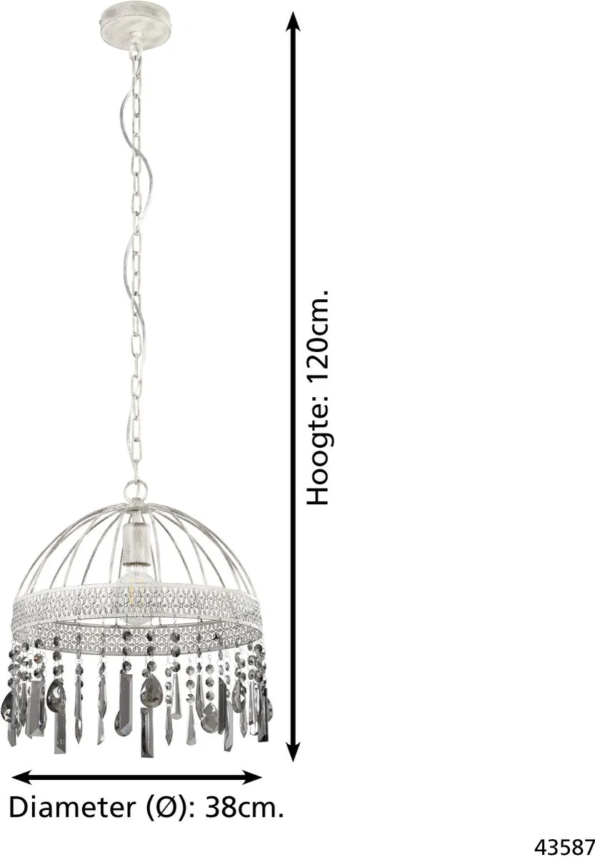 Eglo Steeleville Hanglamp E27 - Ø35cm - Wit/Zilver - afbeelding 6 van 6