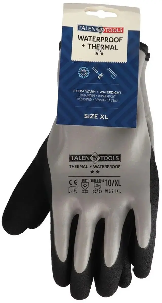 Talen Tools Thermo Waterbestendige Werkhandschoenen - Maat XL Grijs