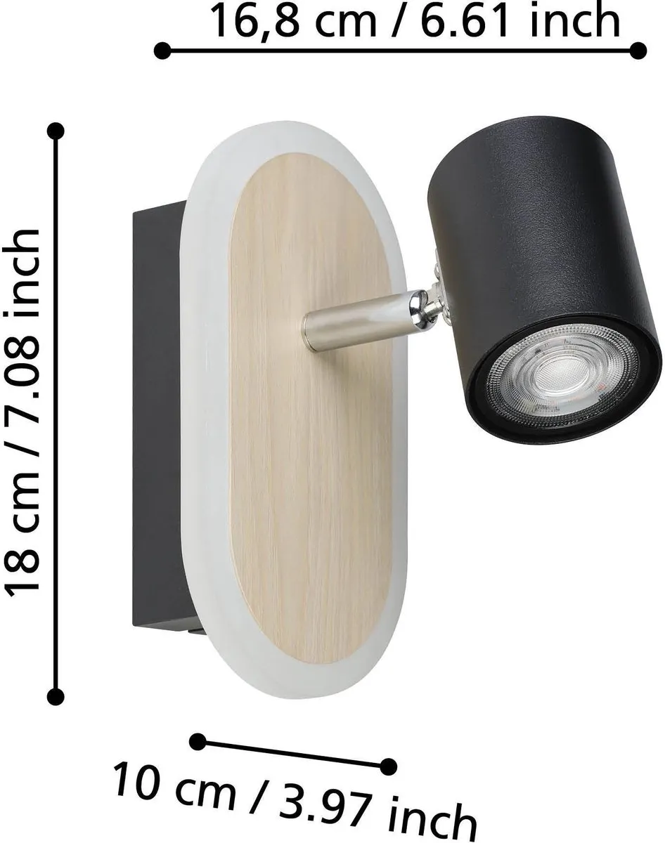 Eglo Rimbocchi Spot LED 18cm - Zwart/Bruin - Dimbaar