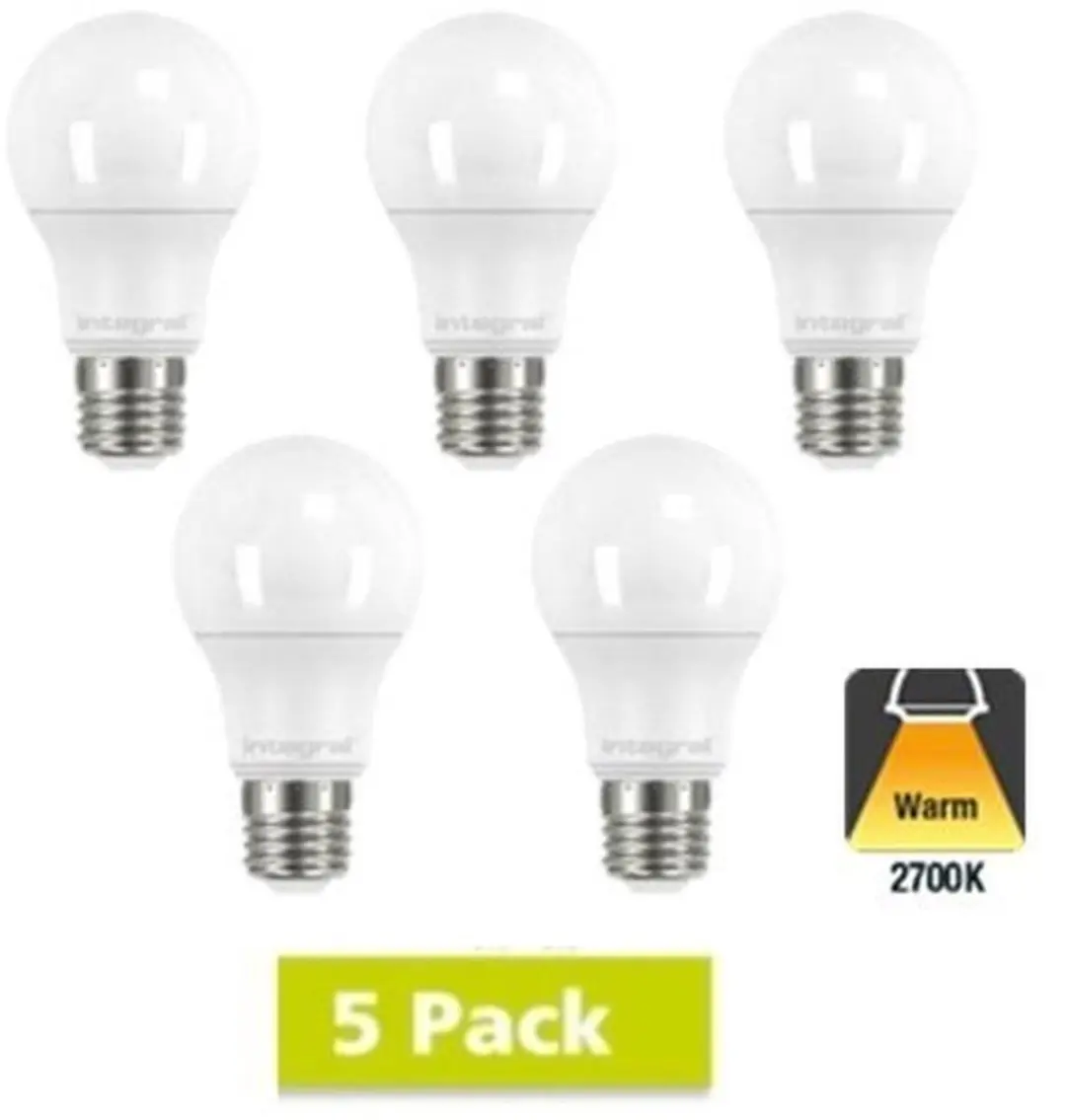 Integral E27 LED A60 4W 470lm Warm Wit Dimbare - 5 Stuks