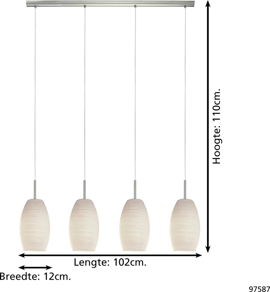 Eglo Batista 3 Hanglamp 102cm - Nikkel-Mat/Wit