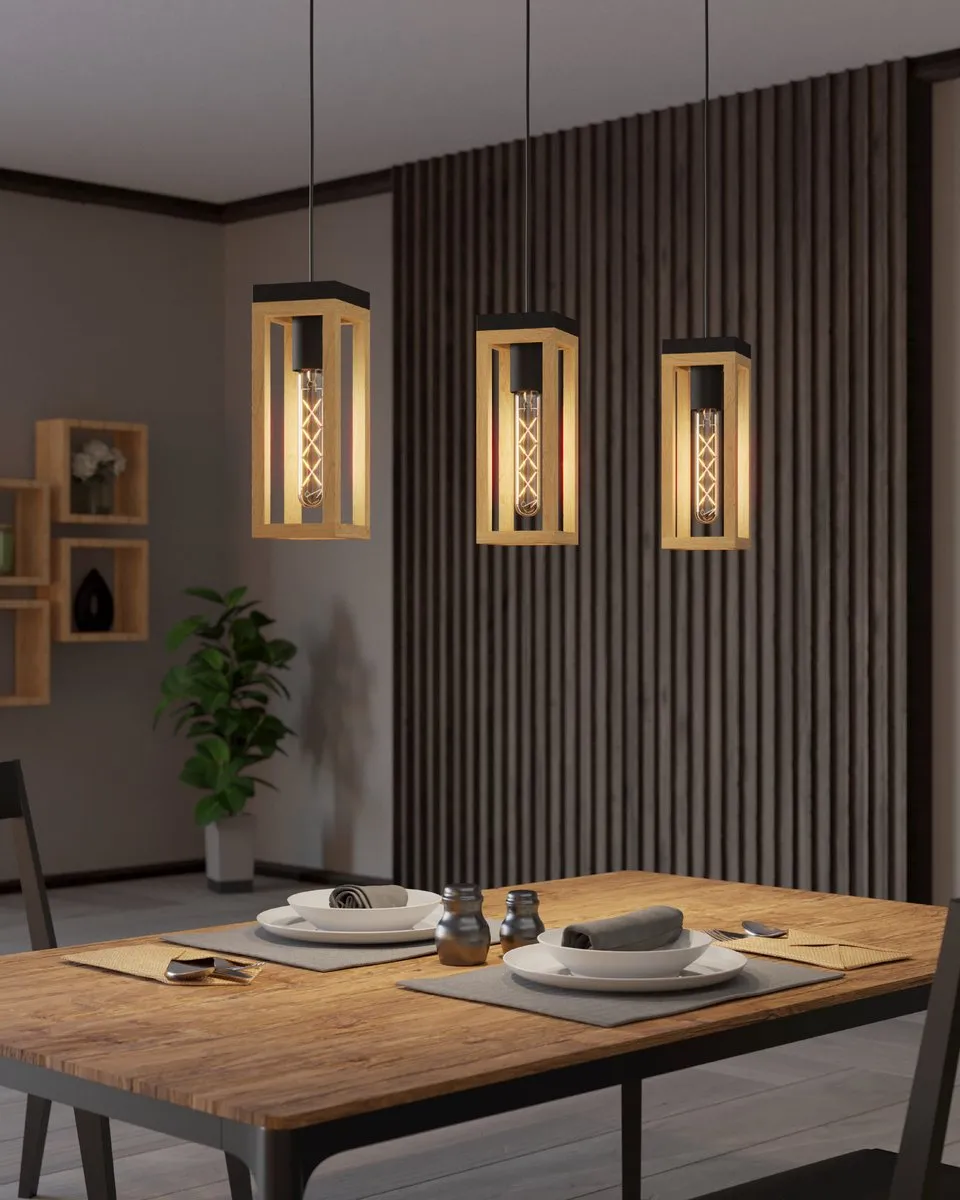 Eglo Nafferton Hanglamp E27 - 80cm - Hout Zwart/Bruin