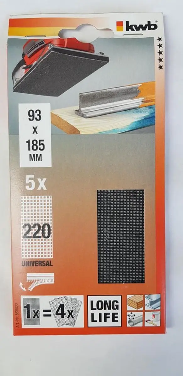 KWB Schuurgaas 93x185mm Korrel 220 - 5 Stuks