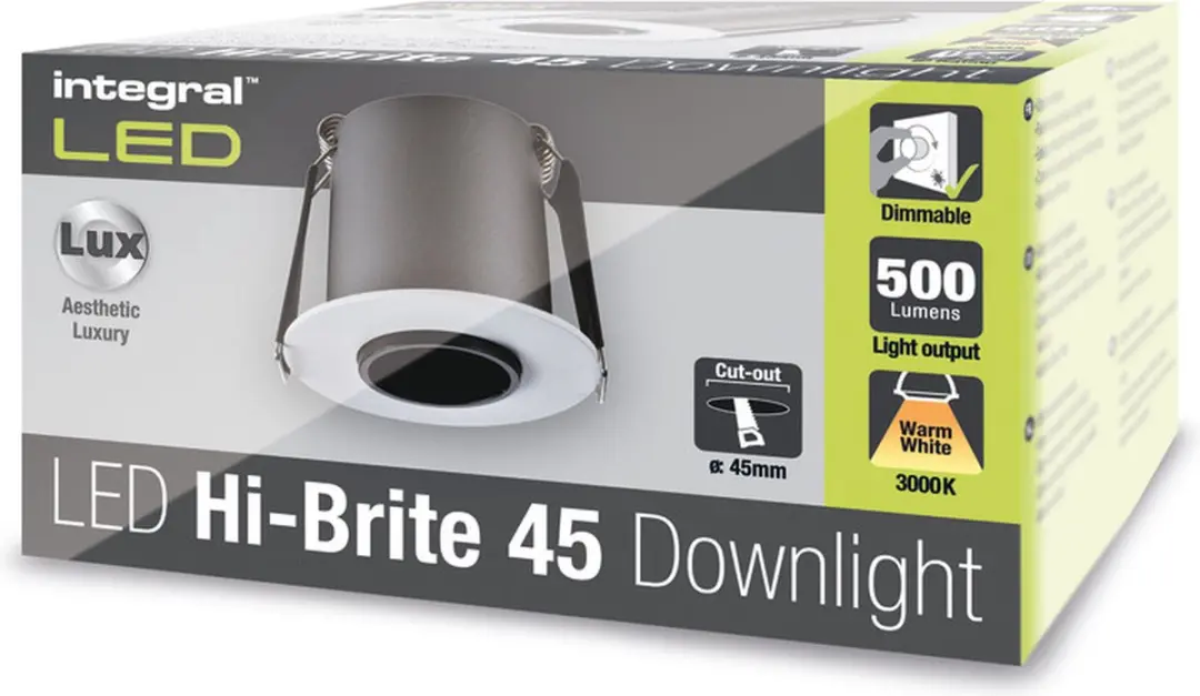 Integral Hi-Brite LED Downlight 9W 500lm 3000K - Mat Wit