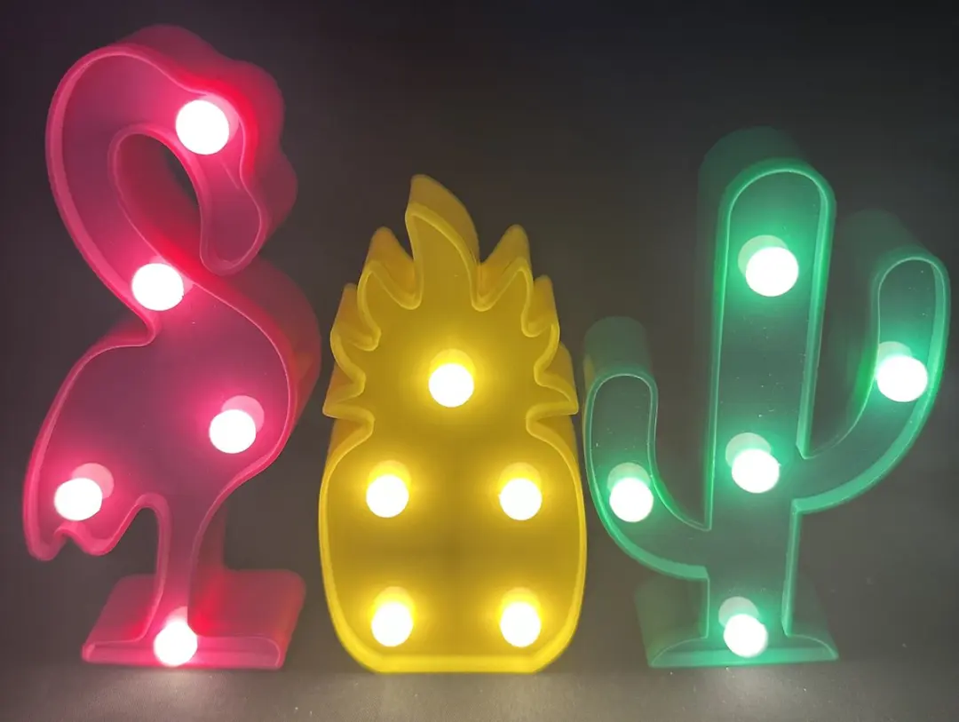 Impuls Decoratieve LED Lampjes Flamingo/Ananas & Cactus - 3 Stuks - Meerkleurig