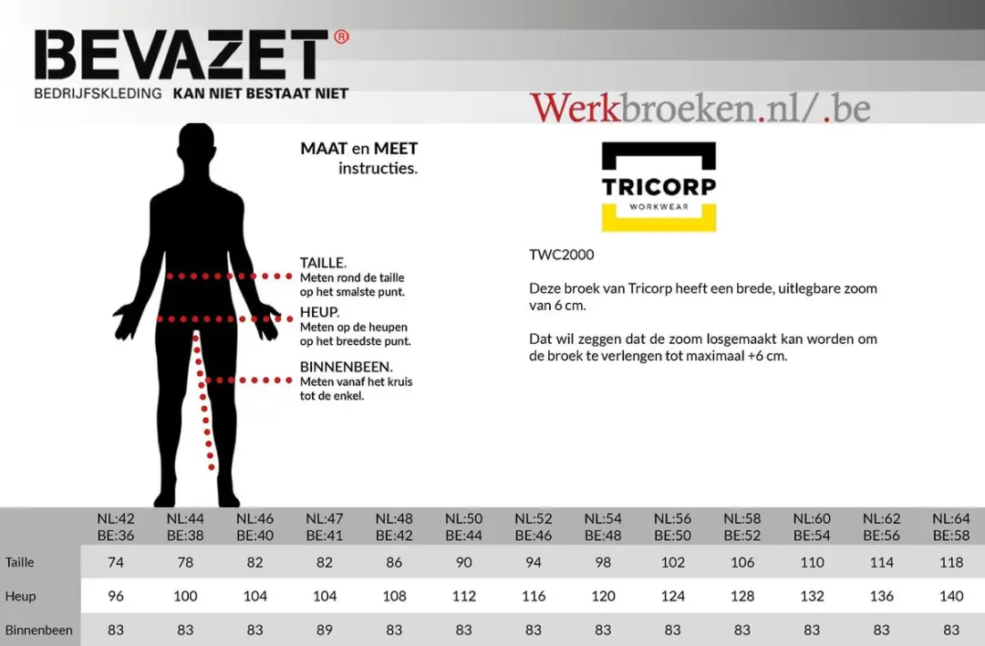 Tricorp Worker Cordura Werkbroek 502009 - Maat 44 - Wit/Donkergrijs