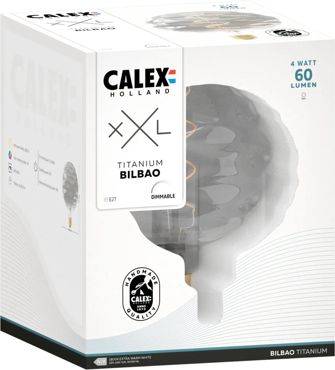 Calex Bilbao XXL Titanium E27 LED - 4W Rookglas - 1800K - afbeelding 6 van 6