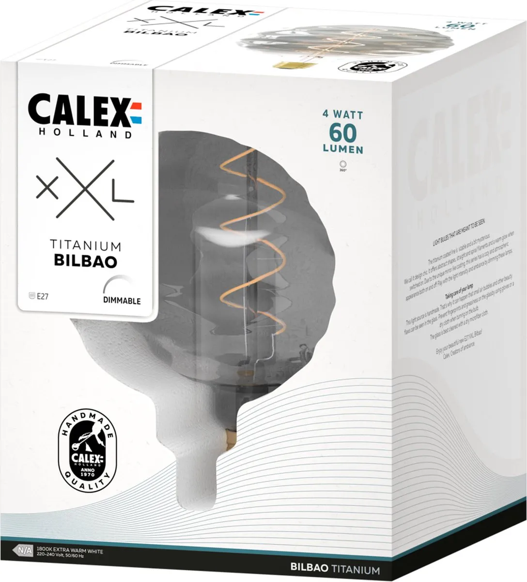 Calex Bilbao XXL Titanium E27 LED - 4W Rookglas - 1800K