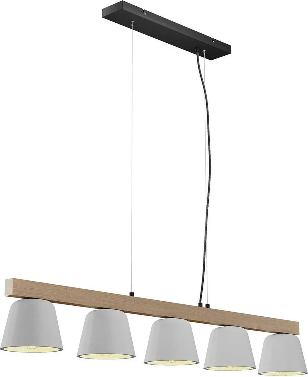 Lucande Hanglamp 5-Lichts Beton/Hout/Metalen - Grijs Licht Eiken