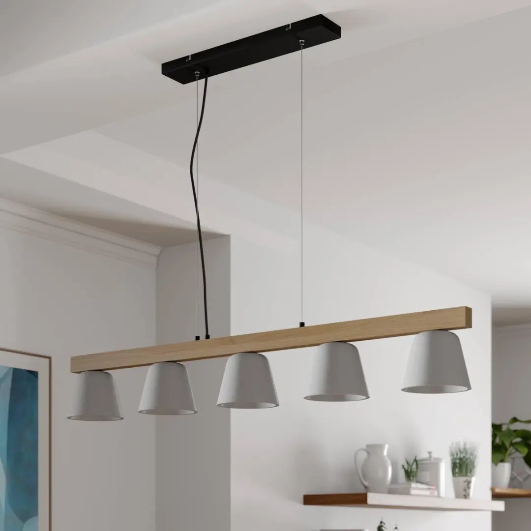 Lucande Hanglamp 5-Lichts Beton/Hout/Metalen - Grijs Licht Eiken