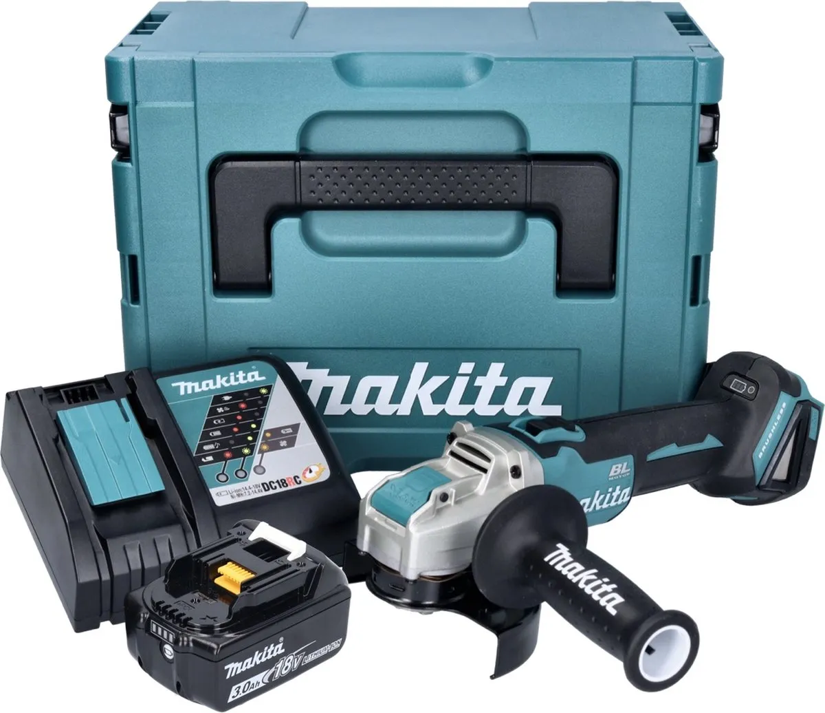 Makita DGA 521 RF1X1J Haakse Slijper 18V - 125mm X-LOCK Brushless - 3,0Ah