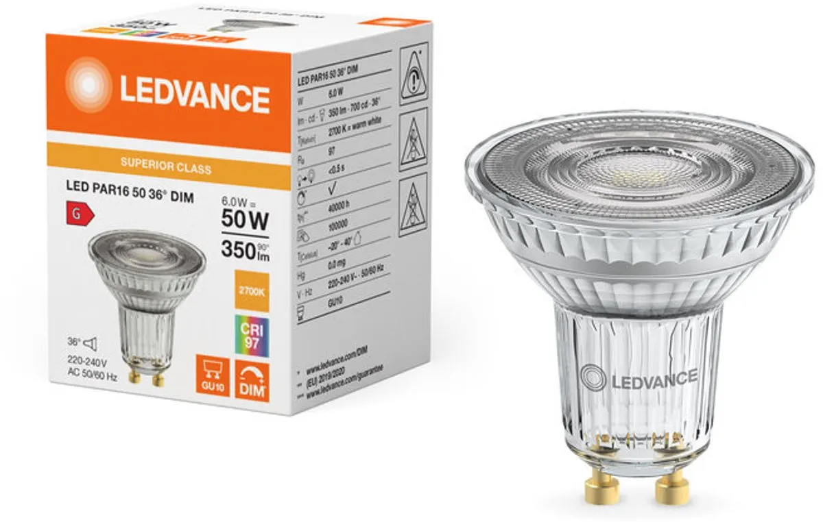 LEDVANCE Superior LED Spot Reflector GU10 PAR16 6W - 350lm - 3000K
