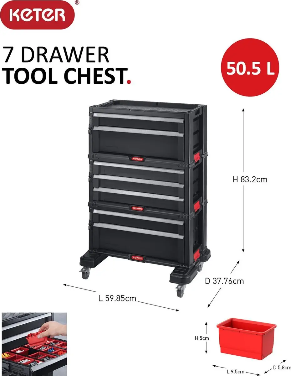 Keter Module Ladekast 7 Lades - 59,9x37,8x59,9cm Zwart