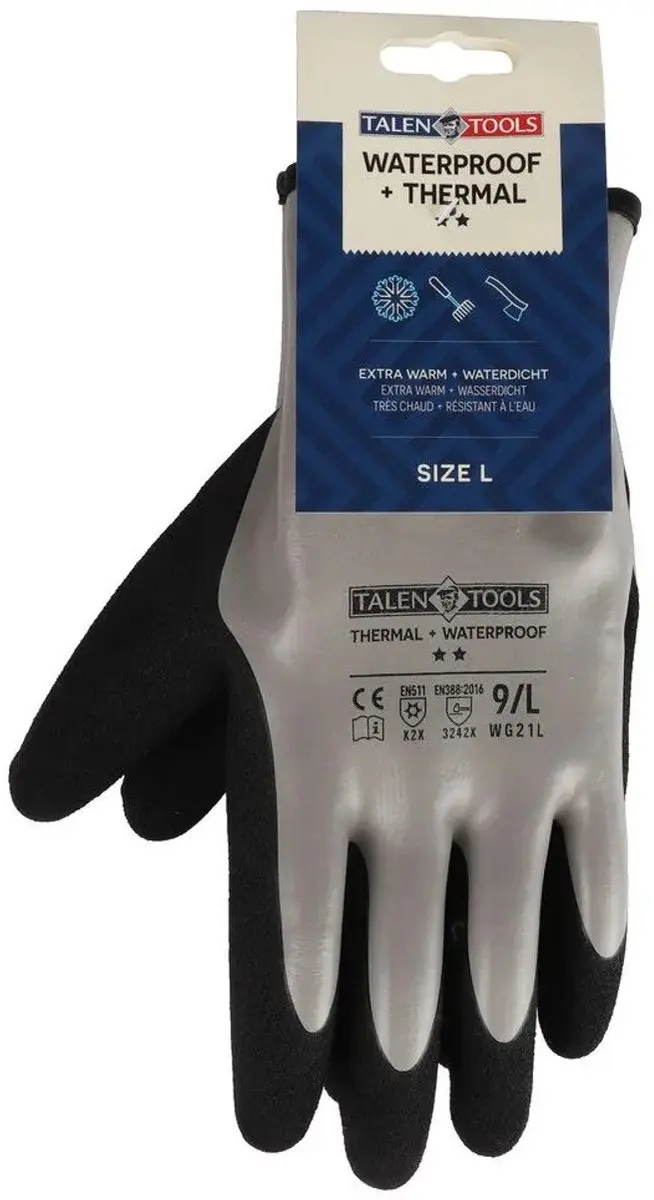Talen Tools Thermo Waterbestendige Werkhandschoenen - Maat L - Grijs