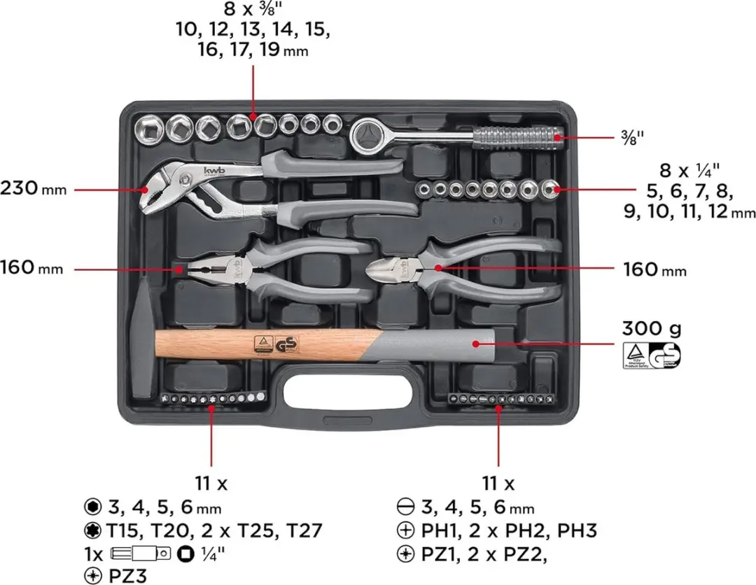 KWB 375500 Gereedschapskoffer - 64-delig - Grijs