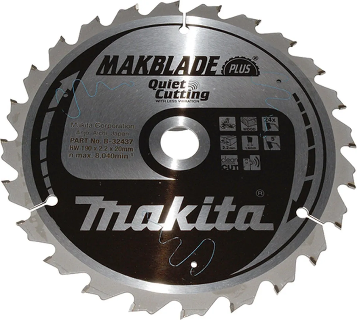 Makita Afkortzaagblad voor Hout | Makblade-Plus | Ø 190mm Asgat 20mm 24T - B-32437