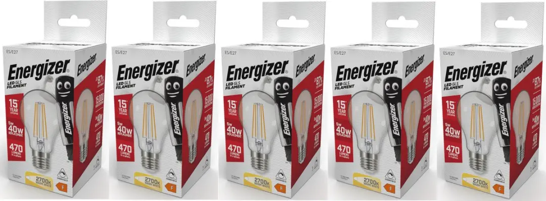 Energizer LED Filamentlamp E27 5W Warmwit - 5 Stuks