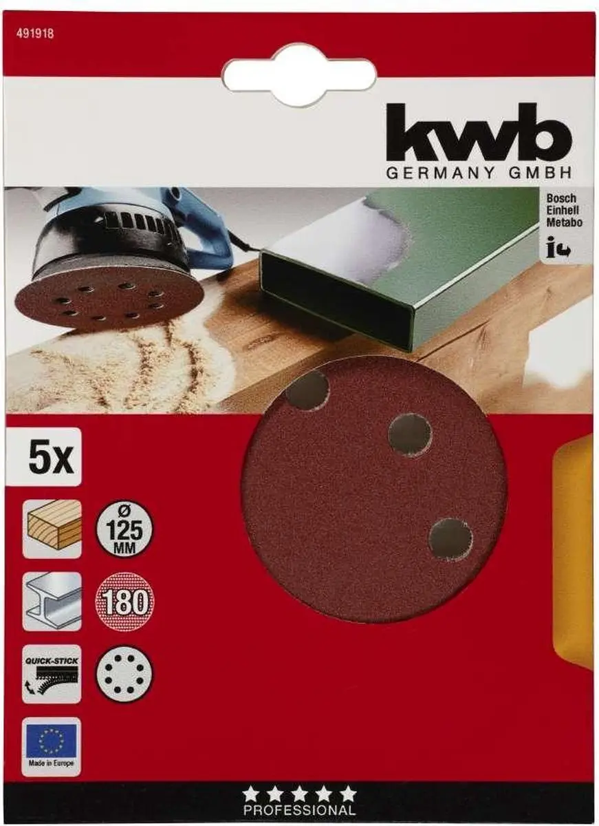 KWB Schuurschijf Ø125mm Korrel 180 - 5 Stuks