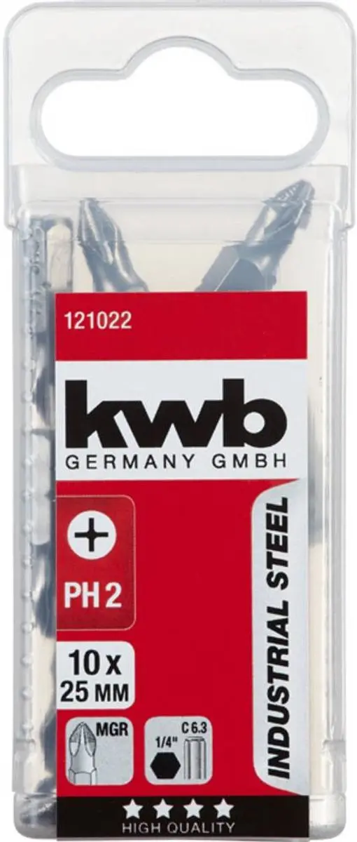 KWB 121022 Kruiskopschroevendraaier PH2 - 10 Stuks