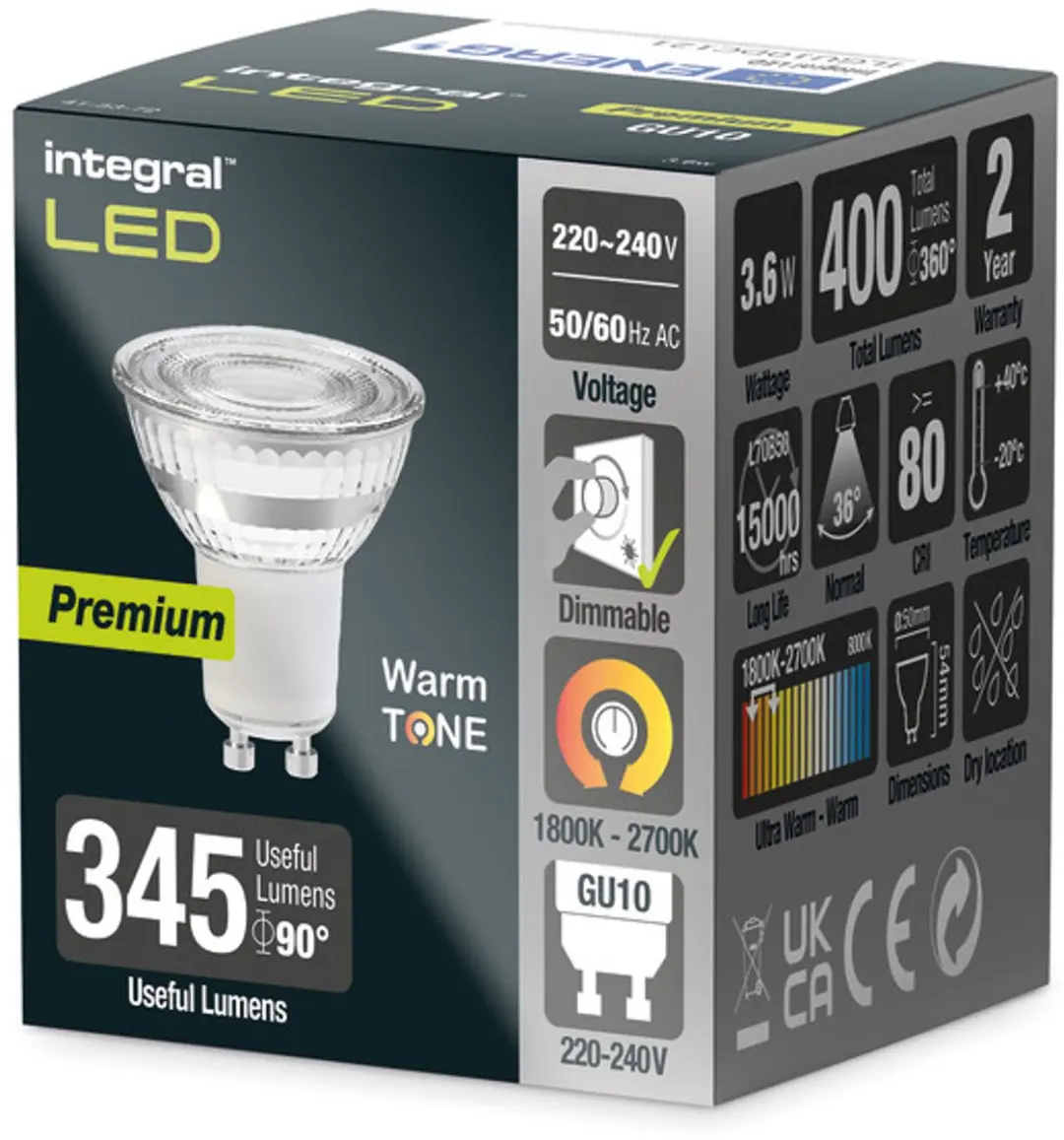 Integral GU10 Warm Tone 3,6W 345 Lumen - 5 Stuks