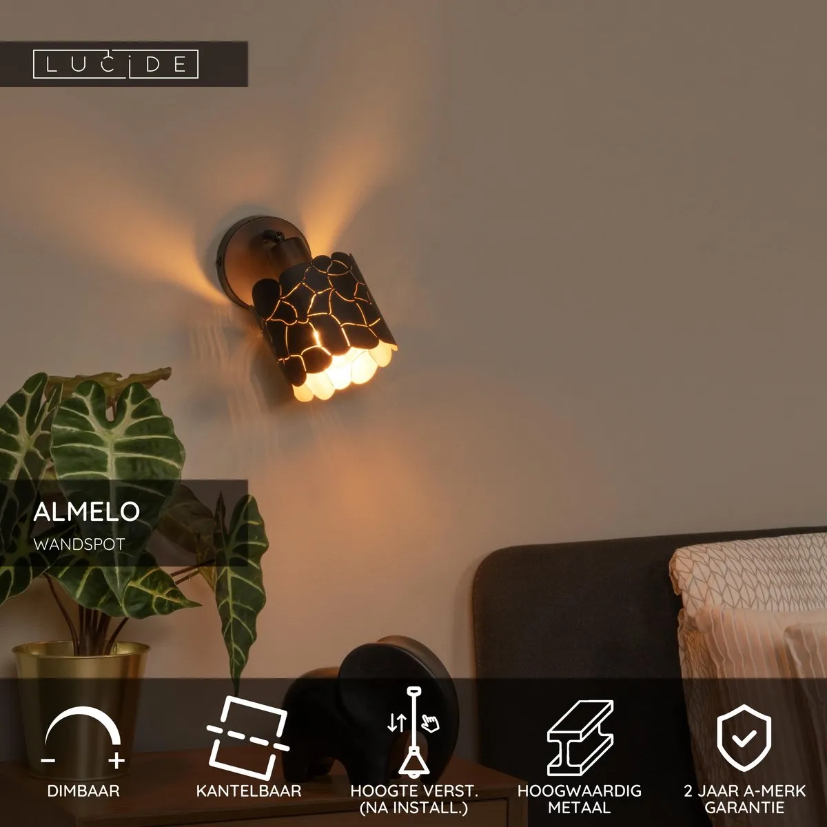 Lucide Almelo Wandspot E14 - Ø12cm - Zwart