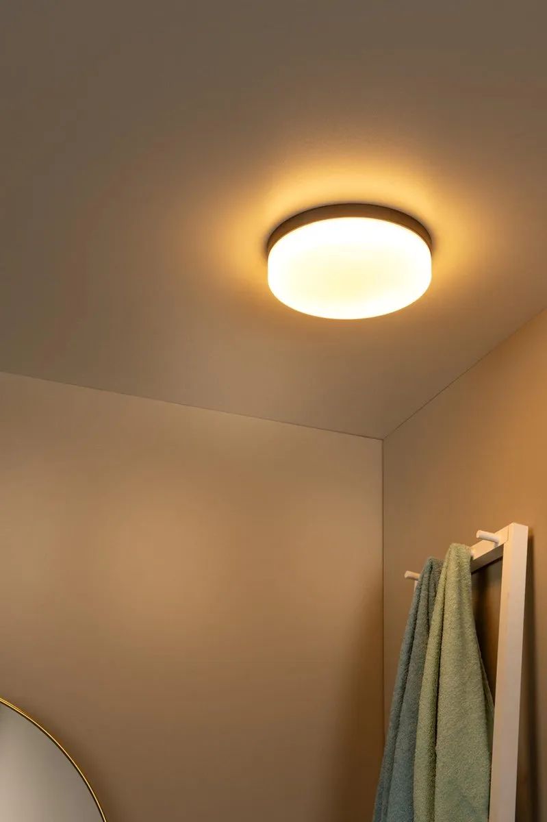 Lucide BISKIT Plafondlamp Badkamer - Ø23cm LED 12W 2700K IP44 Zwart