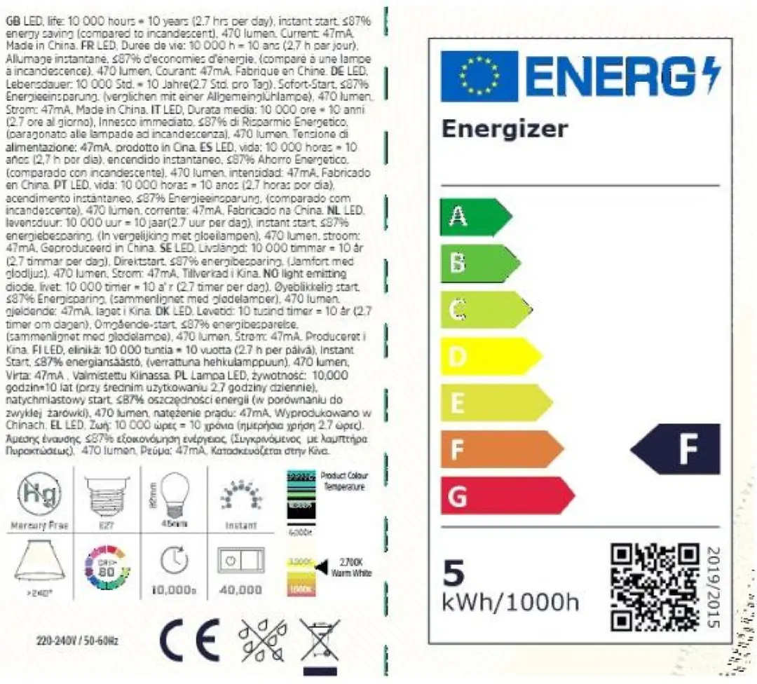 Energizer E27 LED Kogellamp 2,9W Warmwit Dimbaar - Mat