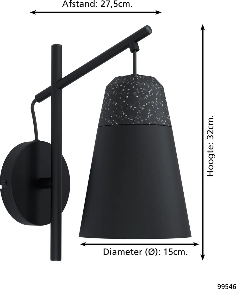Eglo Canterras Wandlamp E27 - 32cm - Zwart