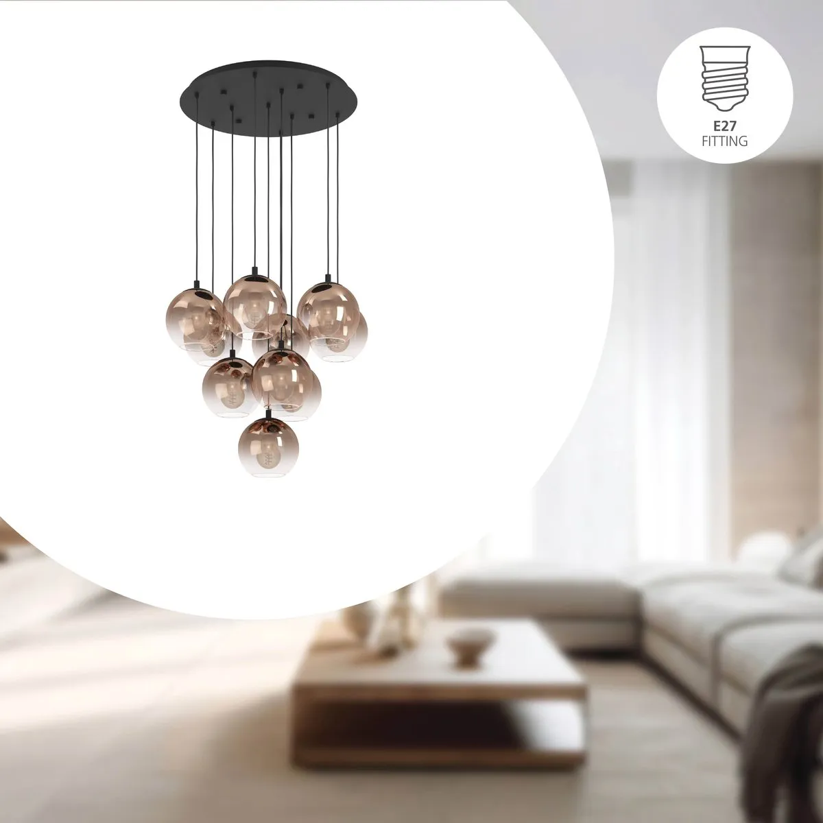 Eglo Ariscani 1 Hanglamp - Ø65.5cm - Zwart/Koper
