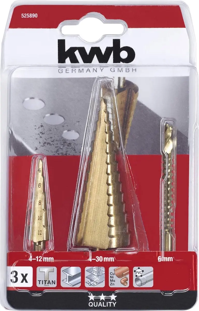 KWB Trapboor 3-delig Set - 4-12mm/4-30mm/6mm Titanium
